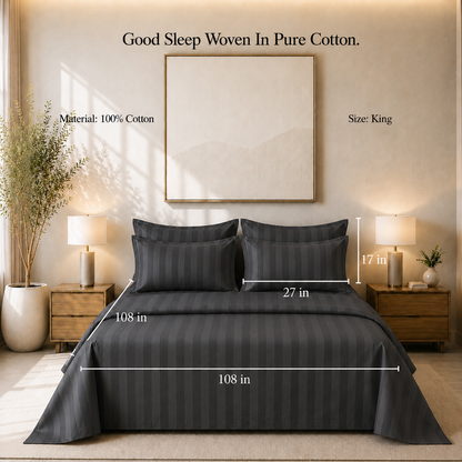 550 TC Stripes Collection - Dark grey | Bedsheet with Pillowcases