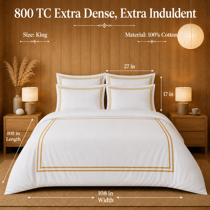 800 TC Pure Cotton Collection -Merrowing - Golden Haze | Bedsheet with Pillowcases