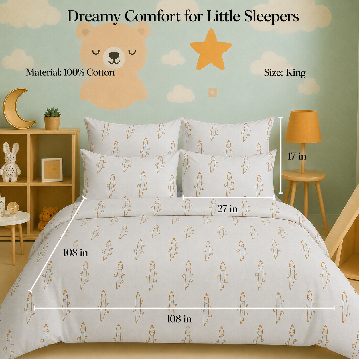Kids Collection - Golden Foxy | Bedsheet with Pillowcases