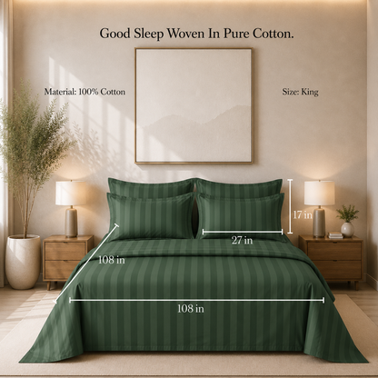 550 TC Stripes Collection - Emerald Green | Bedsheet with Pillowcases