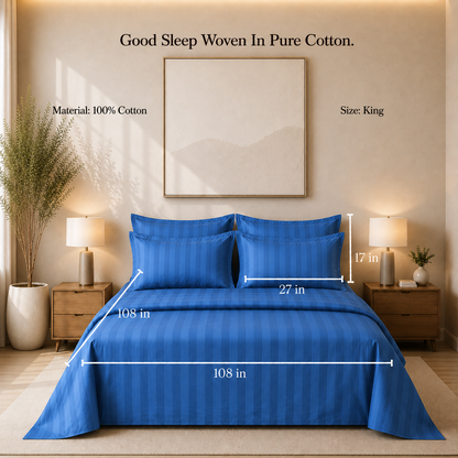 550 TC Stripes Collection - Midnight Navy | Bedsheet with Pillowcases