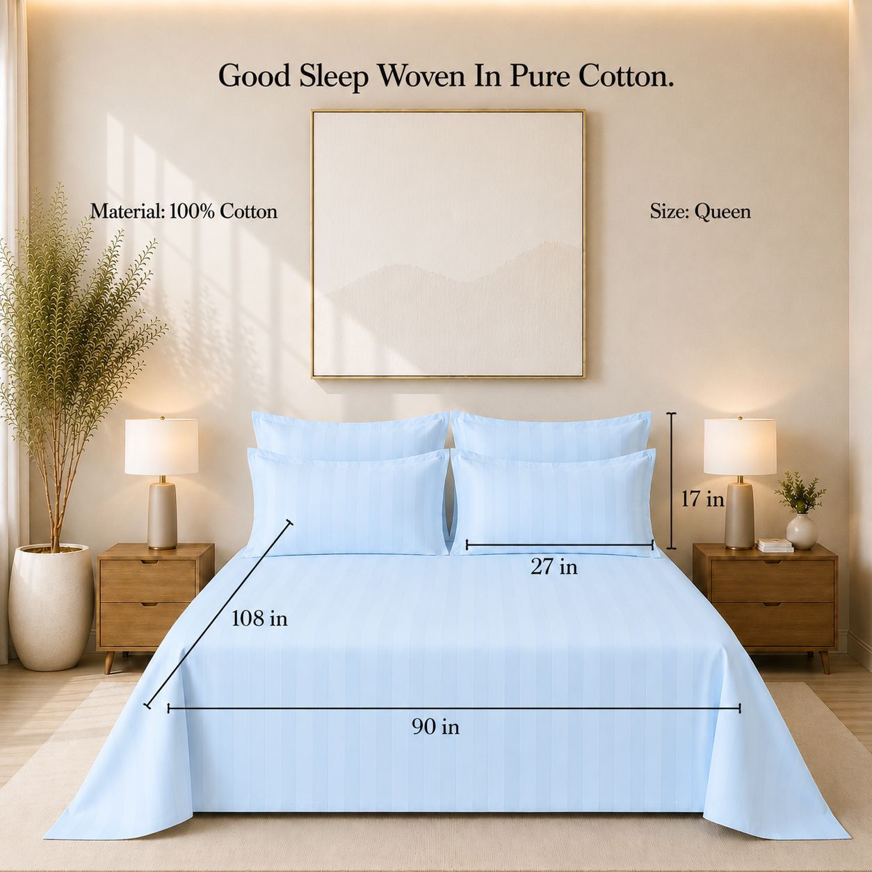 550 TC Stripes Collection - Sky Breeze | Duvet Cover with Pillowcases