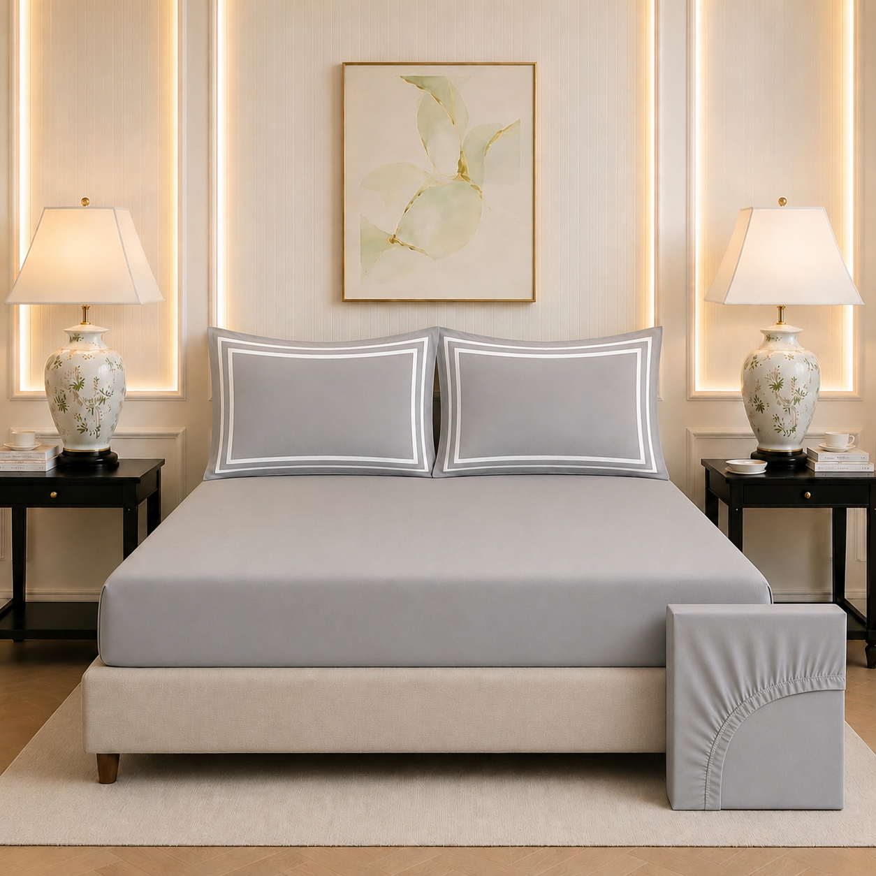 600 TC Pure Cotton Collection - Pearl Grey | Bedsheet with Pillowcases