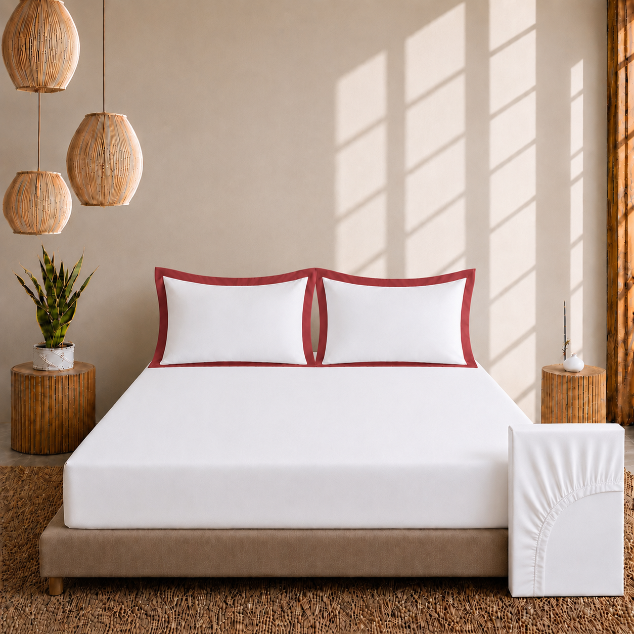 Egyptian Cotton - Border - Zen Classic Red | Bedsheet with Pillowcases