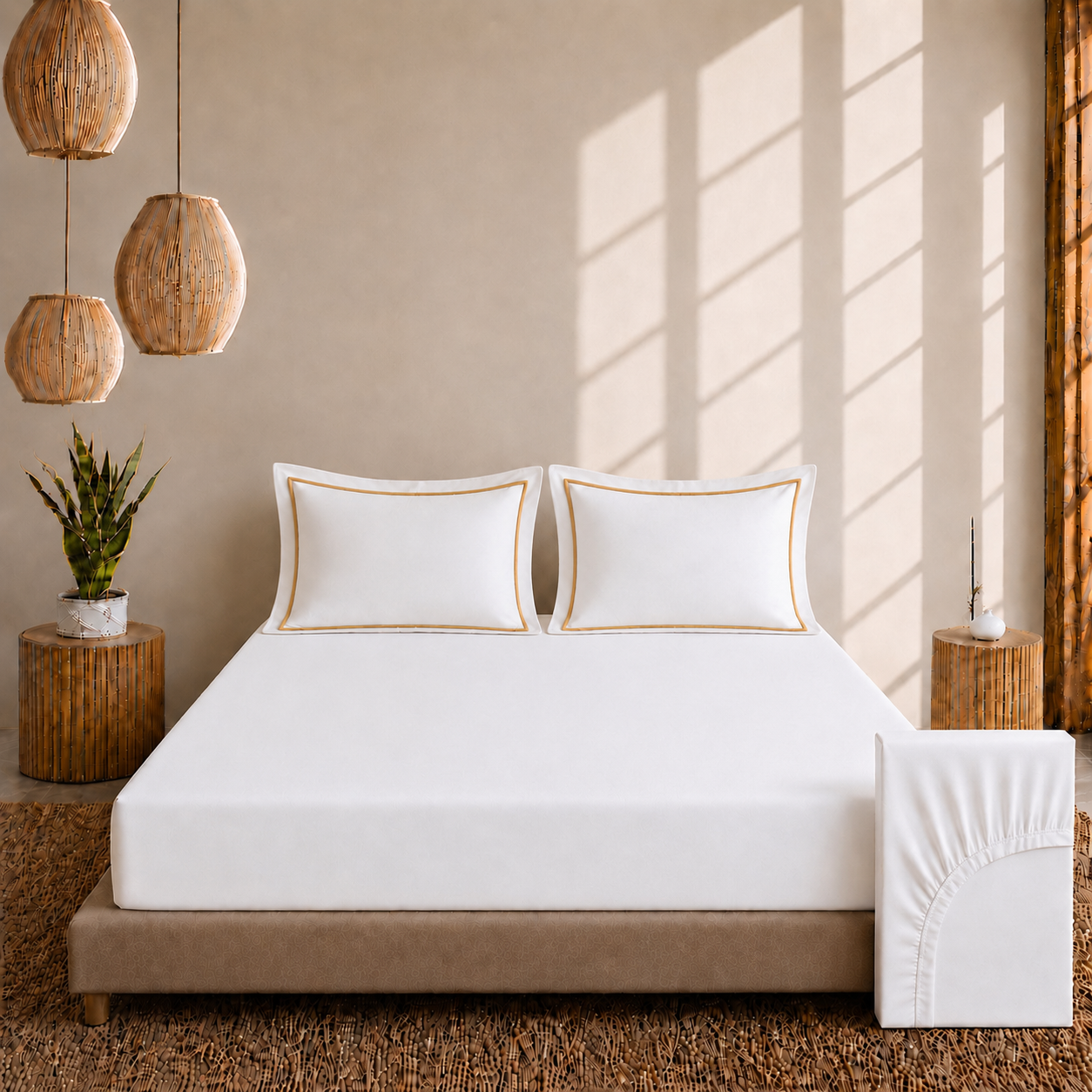 Egyptian Collection - Pure Piping - Zen Staple Yellow | Bedsheet with Pillowcases