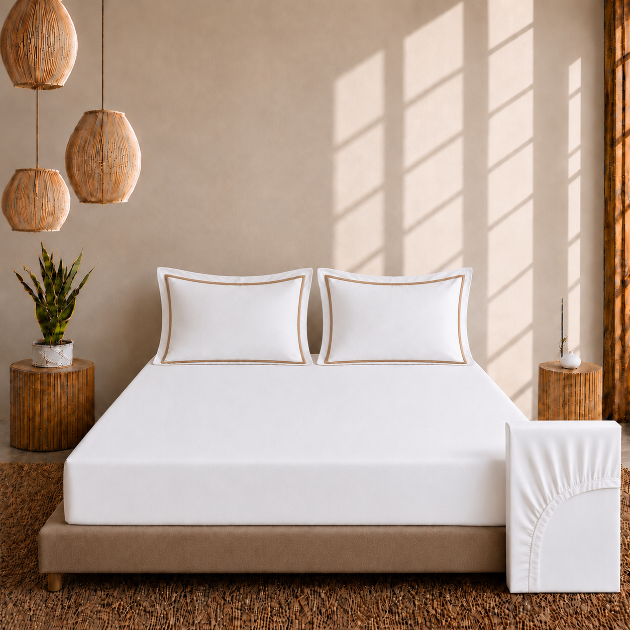 Egyptian Collection - Flat Piping - Zen’s Fine Taupe | Bedsheet with Pillowcases
