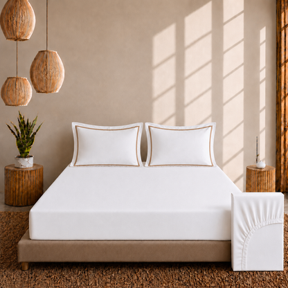 Egyptian Collection - Flat Piping - Zen’s Fine Taupe | Bedsheet with Pillowcases