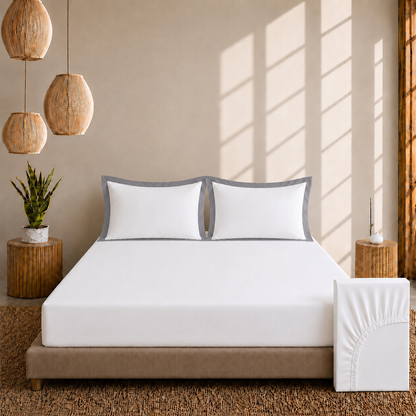 Egyptian Cotton - Border - Zen Classic Grey | Bedsheet with Pillowcases