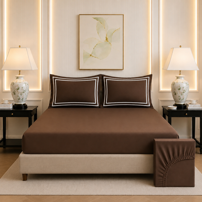600 TC Pure Cotton Collection - Deep Mocha | Bedsheet with Pillowcases