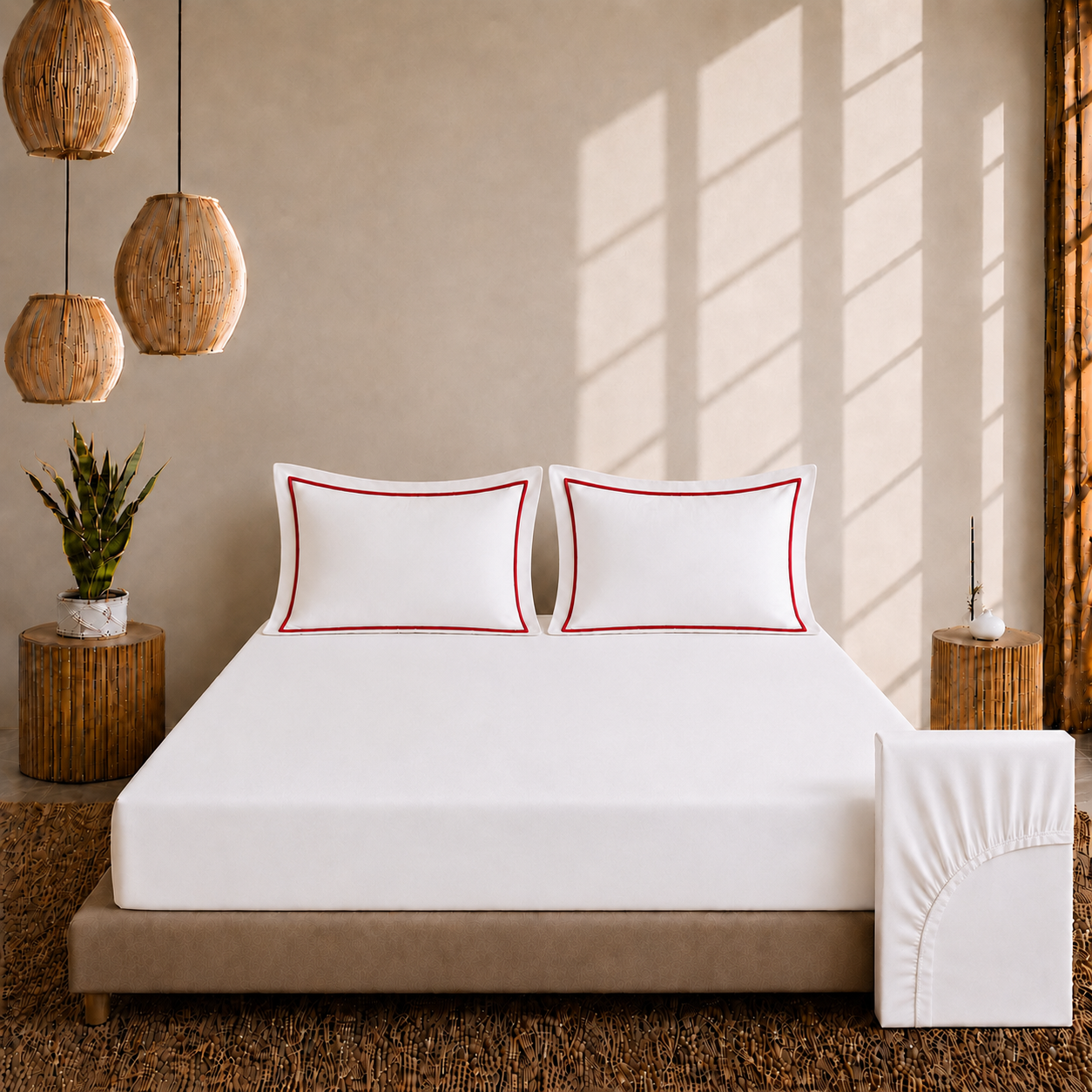 Egyptian Collection - Flat Piping - Zen’s Fine Red | Bedsheet with Pillowcases