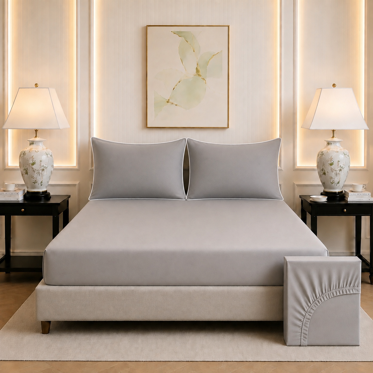 600 TC Pure Cotton Collection Duoluxe - Silver Sapphire | Bedsheet with Pillowcases