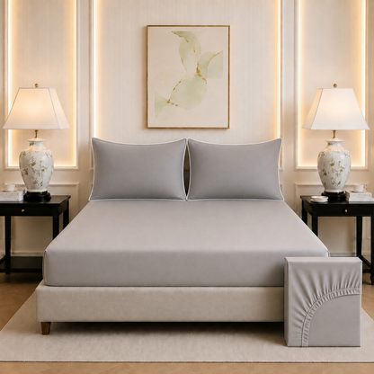 600 TC Pure Cotton Collection Duoluxe - Silver Sapphire | Bedsheet with Pillowcases