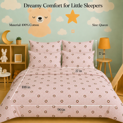 Kids Collection - Red Bow Stripes | Bedsheet with Pillowcases