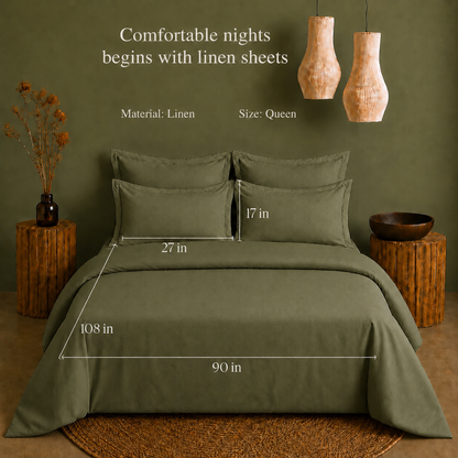 Linen Collection - Forest Green | Bedsheet with Pillowcases