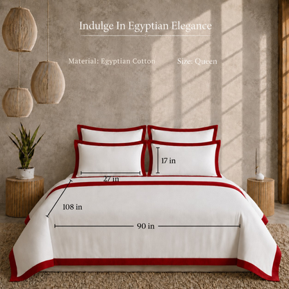 Egyptian Cotton - Border - Zen Classic Red | Bedsheet with Pillowcases