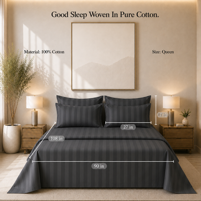 550 TC Stripes Collection - Dark grey | Bedsheet with Pillowcases