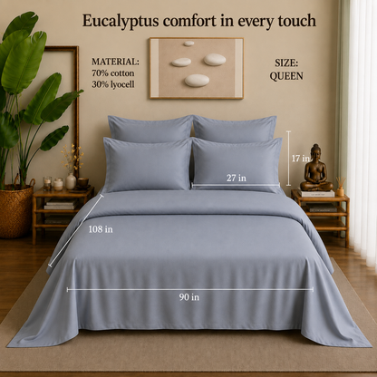 Eucalyptus Collection - Slate Blue | Bedsheet with Pillowcases