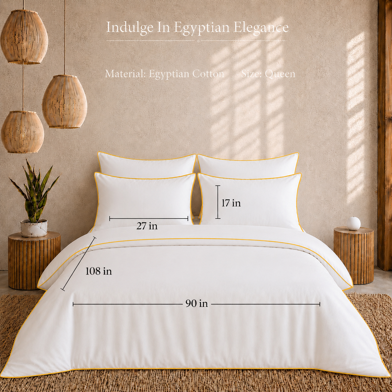 Egyptian Collection - Pure Piping - Zen Staple Yellow | Bedsheet with Pillowcases