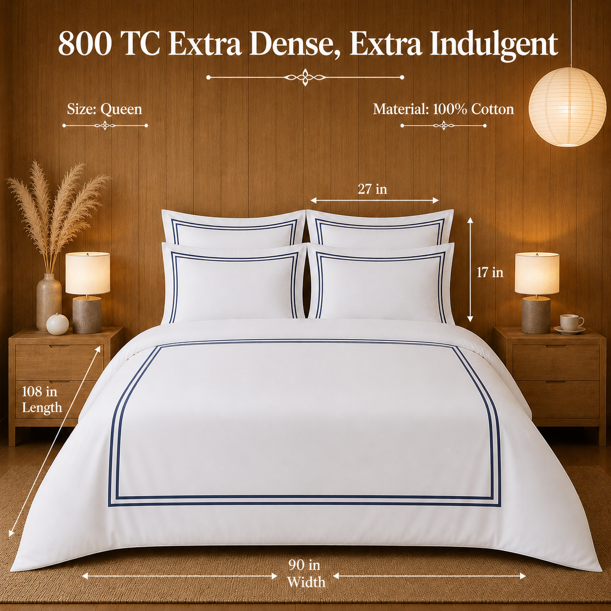 800 TC Pure Cotton Collection -Merrowing - Blue Crest | Bedsheet with Pillowcases