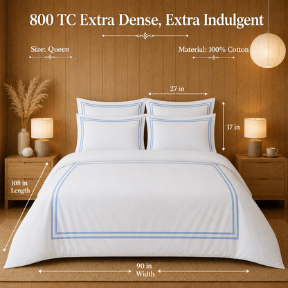 800 TC Pure Cotton Collection -Merrowing - Azure Whisper | Bedsheet with Pillowcases