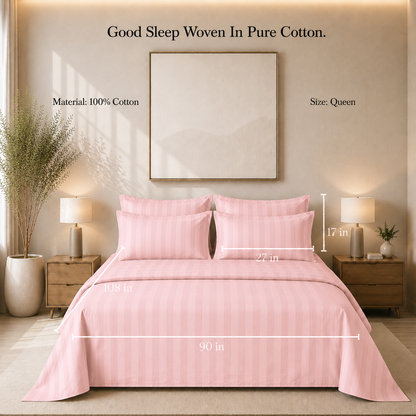 550 TC Stripes Collection - Blush Petal | Bedsheet with Pillowcases