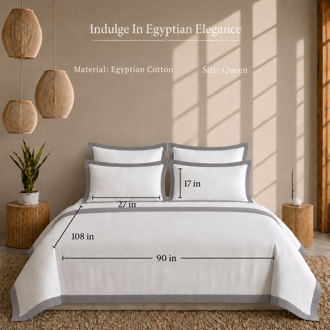 Egyptian Cotton - Border - Zen Classic Grey | Bedsheet with Pillowcases