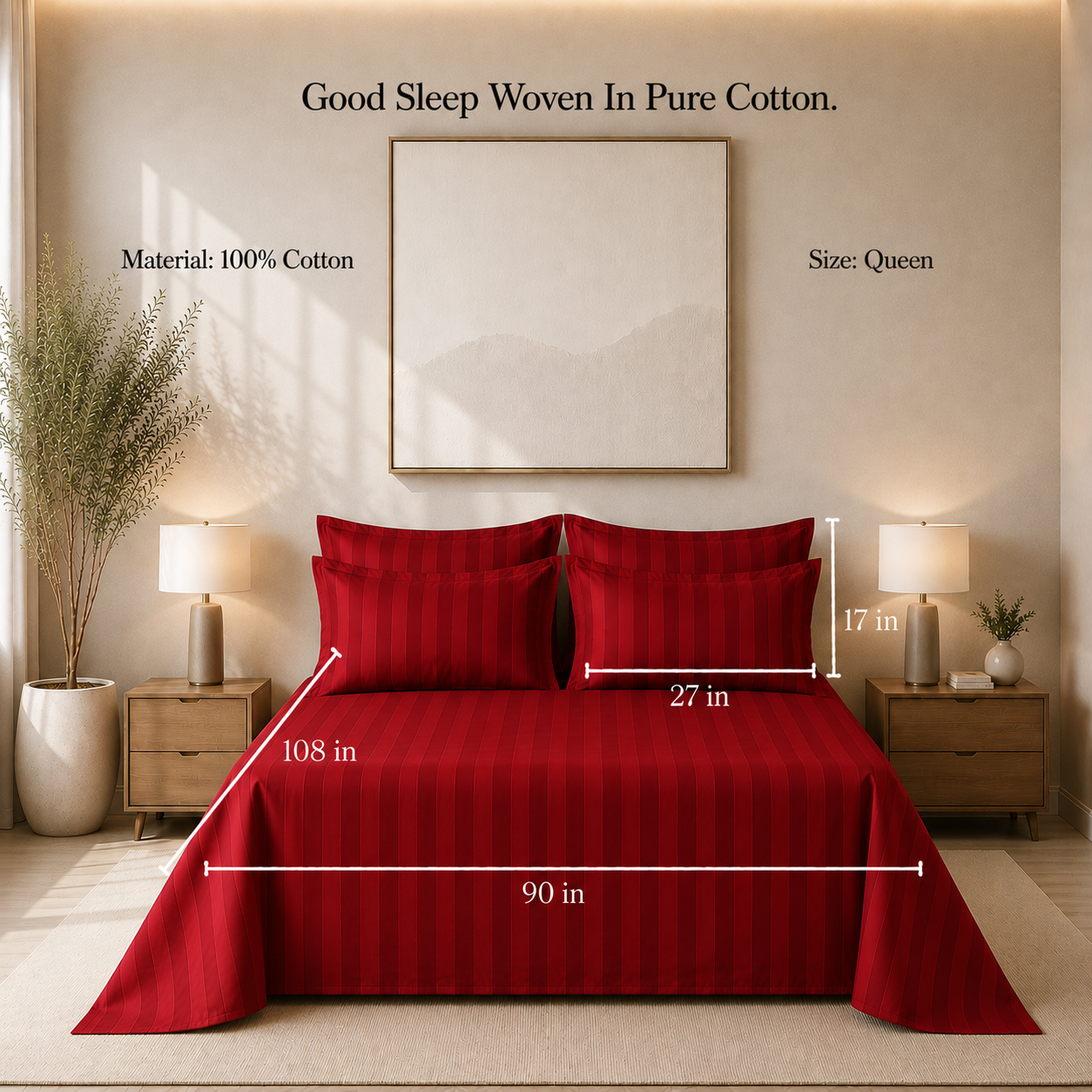 550 TC Stripes Collection - Crimson Velvet | Bedsheet with Pillowcases
