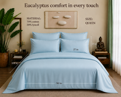 Eucalyptus Collection - Pastel Teal | Bedsheet with Pillowcases