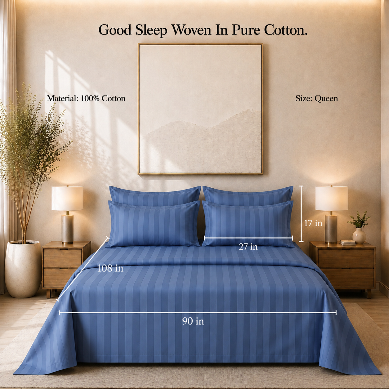 550 TC Stripes Collection - Midnight Navy | Bedsheet with Pillowcases