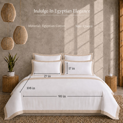 Egyptian Cotton - Border - Zen Classic Beige | Bedsheet with Pillowcases