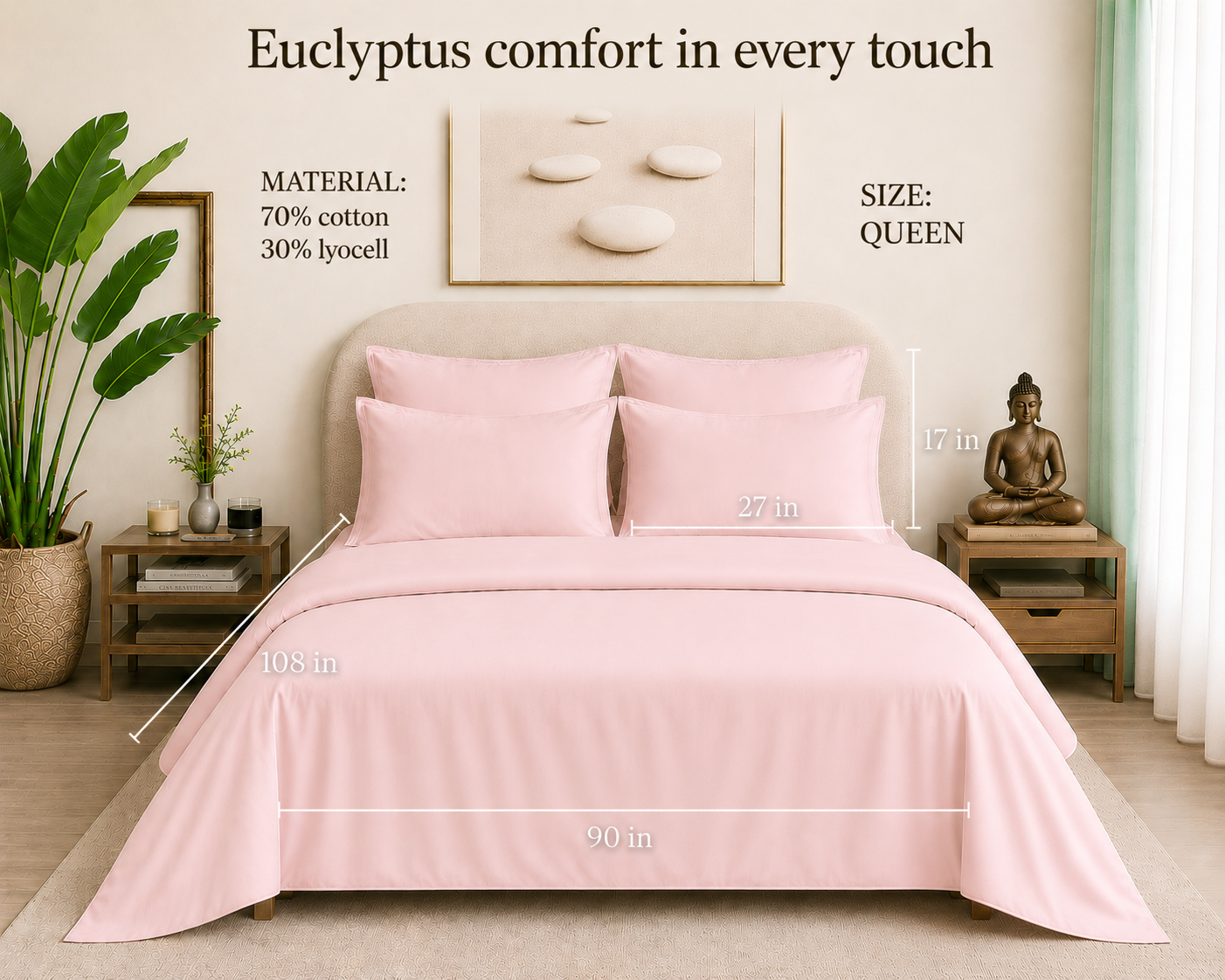 Eucalyptus Collection - Rose Quartz | Bedsheet with Pillowcases