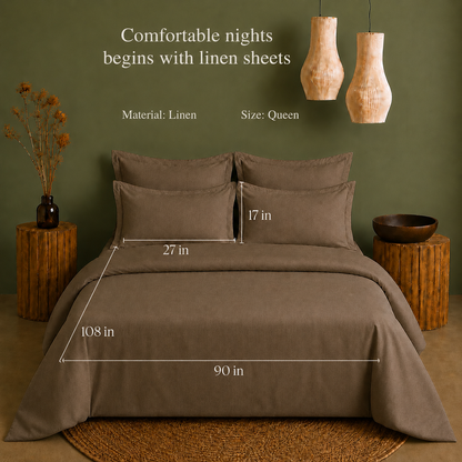 Linen Collection - Choco Brown | Bedsheet with Pillowcases