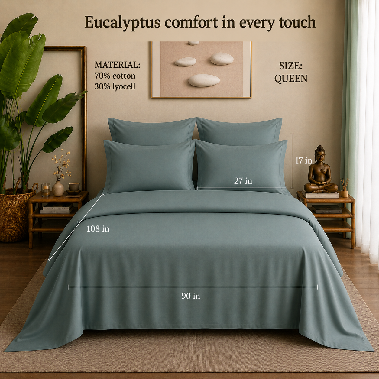Eucalyptus Collection - Ash Teal | Bedsheet with Pillowcases