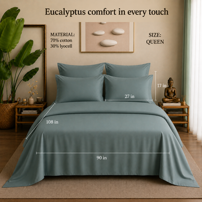 Eucalyptus Collection - Ash Teal | Bedsheet with Pillowcases