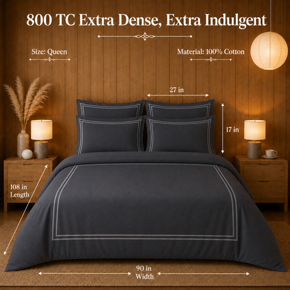 800 TC Pure Cotton Collection -Merrowing - Slate Grey | Bedsheet with Pillowcases