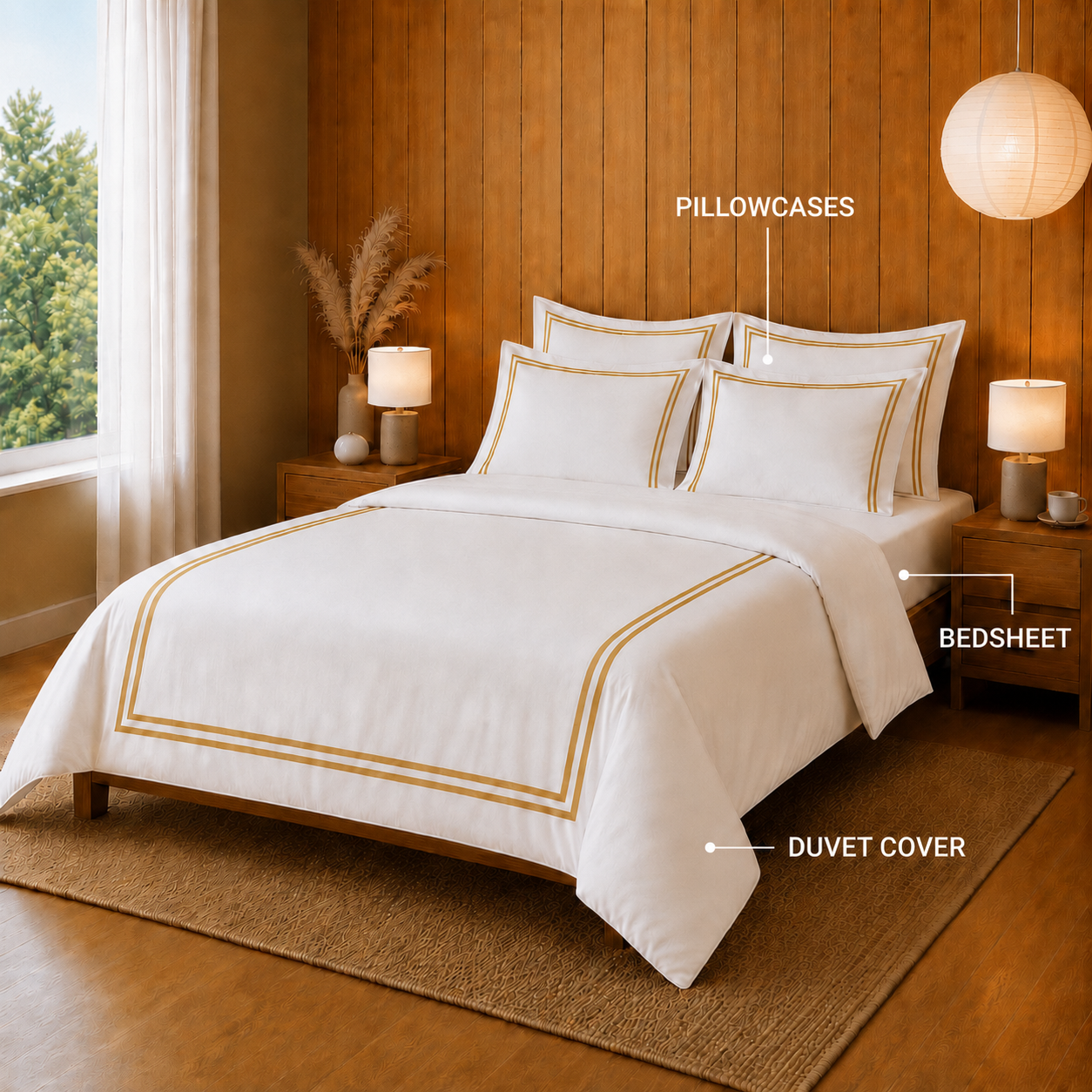800 TC Pure Cotton Collection -Merrowing - Golden Haze | Duvet Cover with Pillowcases