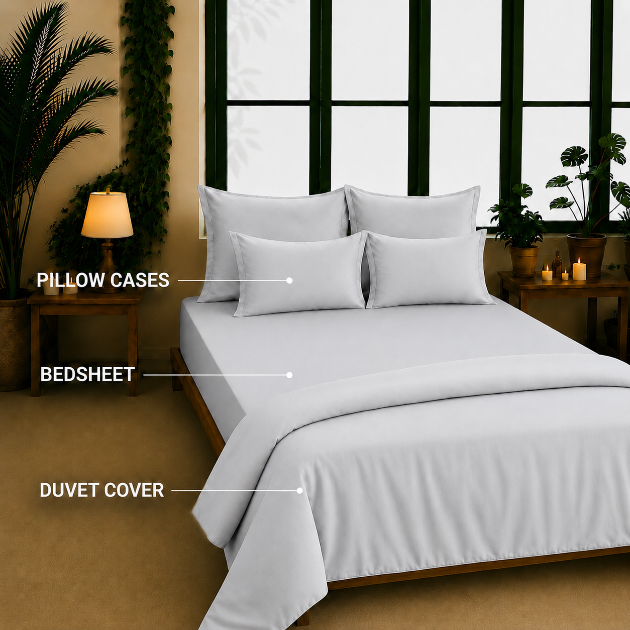 Bamboo Collection - Pebble Silver | Bedsheet with Pillowcases