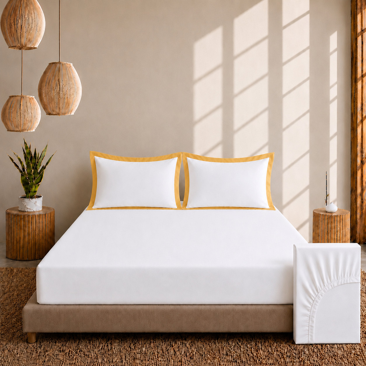 Egyptian Cotton - Border - Zen Classic Golden Yellow | Bedsheet with Pillowcases