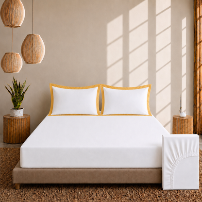 Egyptian Cotton - Border - Zen Classic Golden Yellow | Bedsheet with Pillowcases