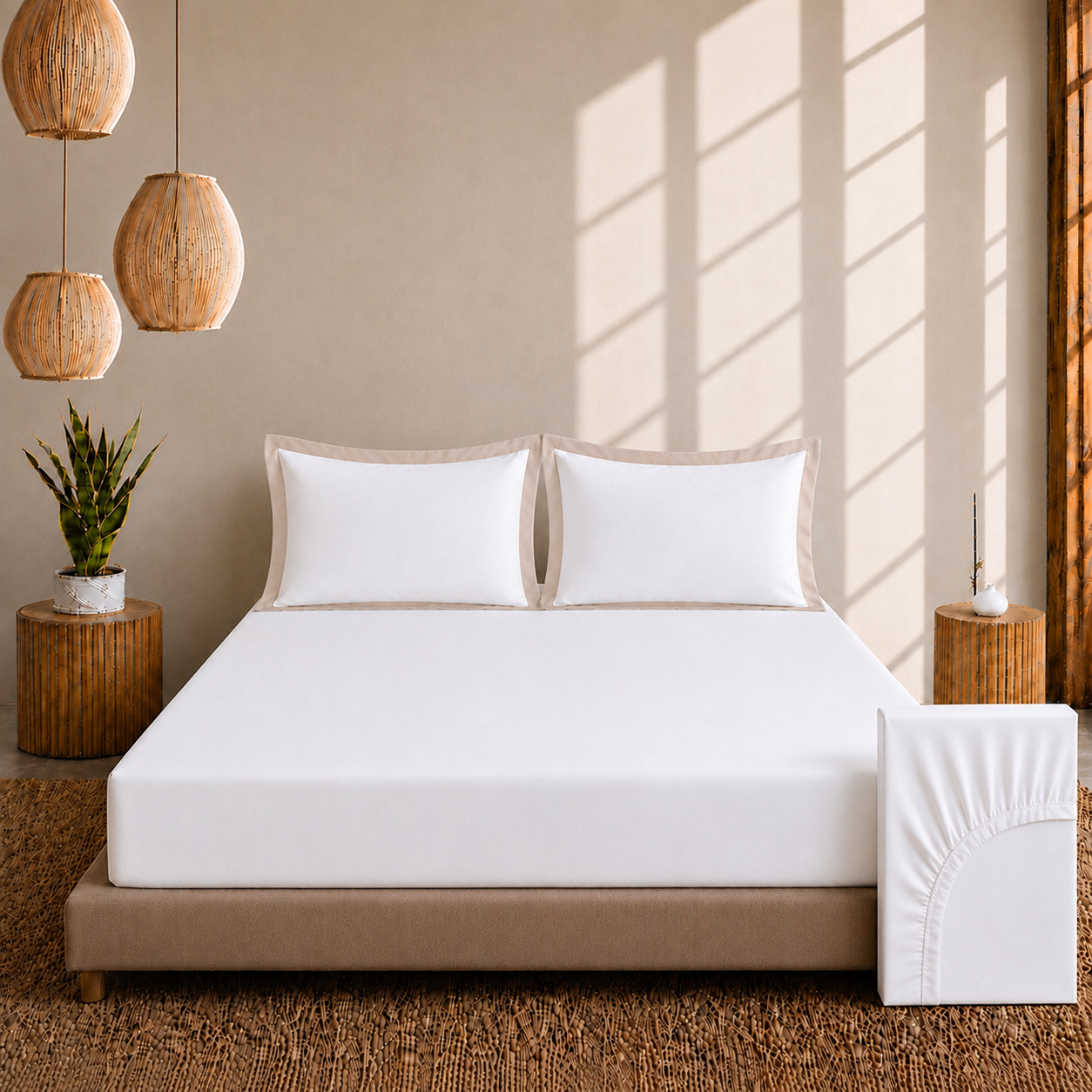 Egyptian Cotton - Border - Zen Classic Beige | Bedsheet with Pillowcases