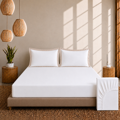 Egyptian Cotton - Border - Zen Classic Beige | Bedsheet with Pillowcases