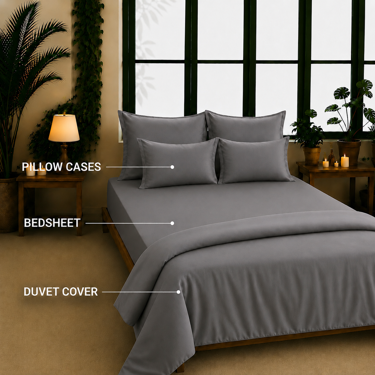 Bamboo Collection - Shadow Grey | Bedsheet with Pillowcases