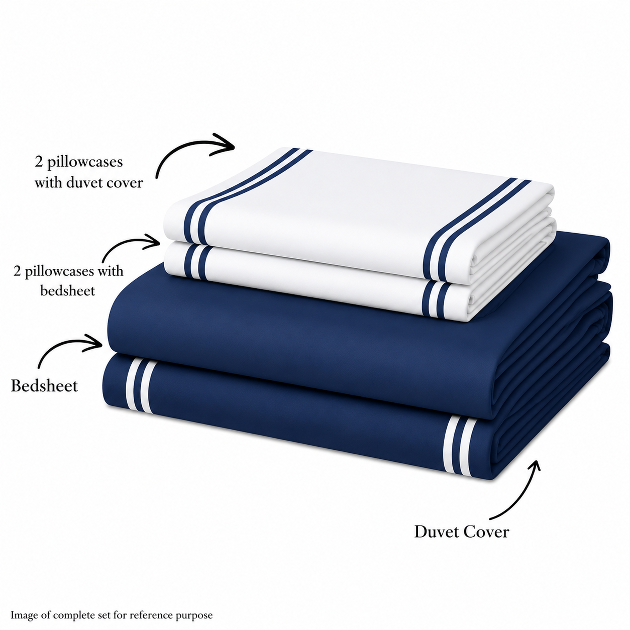 600 TC Pure Cotton Collection - True Navy | Duvet Cover with Pillowcases
